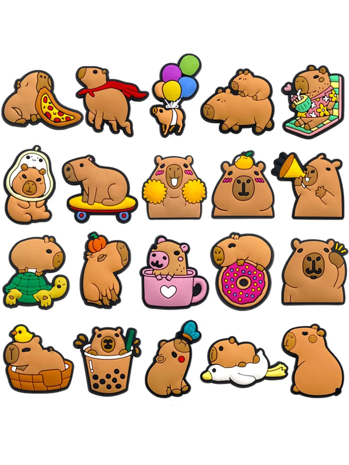 20pcs Capybara Shoe Charms Set For Bubble Slides Clogs Sandals,PVC Cute Shoe Decorations Accessories Buckle For Christmas Birthday Gifts,Shoe Accessories For Shoes Footwear, Decorative Shoe Accessories