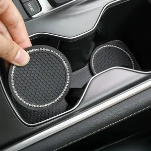 2/4pcs Car Cup Holder Coasters, PVC Anti-slip Pad With Rhinestones, Auto Interior Accessories Decorations, Car Accessories Women