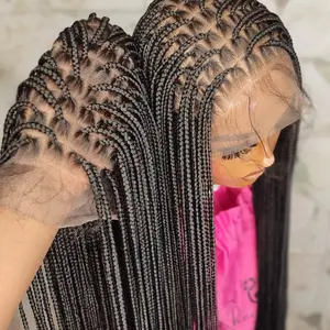 Small medium Full Lace Full Lace knotless braid wig for black women -Grade A Fiber Hair blend Lace Cap lightweight  braided wig for black women. color #1 30’’ African Hand Braid knotless Braided Wig