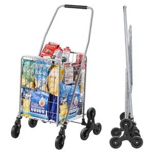 VEVOR Grocery Shopping Cart, 45L Stair Climbing Shopping Cart with 360 Rolling Swivel Wheels, Stair Climber Utility Cart with Tri-Wheels, Foldable Collapsible Lightweight for Laundry Travel, Silver