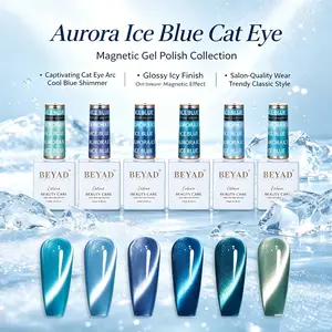 Beyad 6-Color Ice Blue Ceramic Silk Cat Eye Gel Polish Kit, Includes Free Magnetic Wand for Nail Art & Nail Care