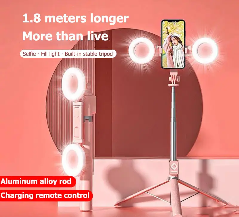 Multifunctional Stand Tripod Selfie Stick tripodAll-in-One Rechargeable Model Remote ControlSelf-Timer 6-in-1Selfie Stick Bluetooth fill light Access