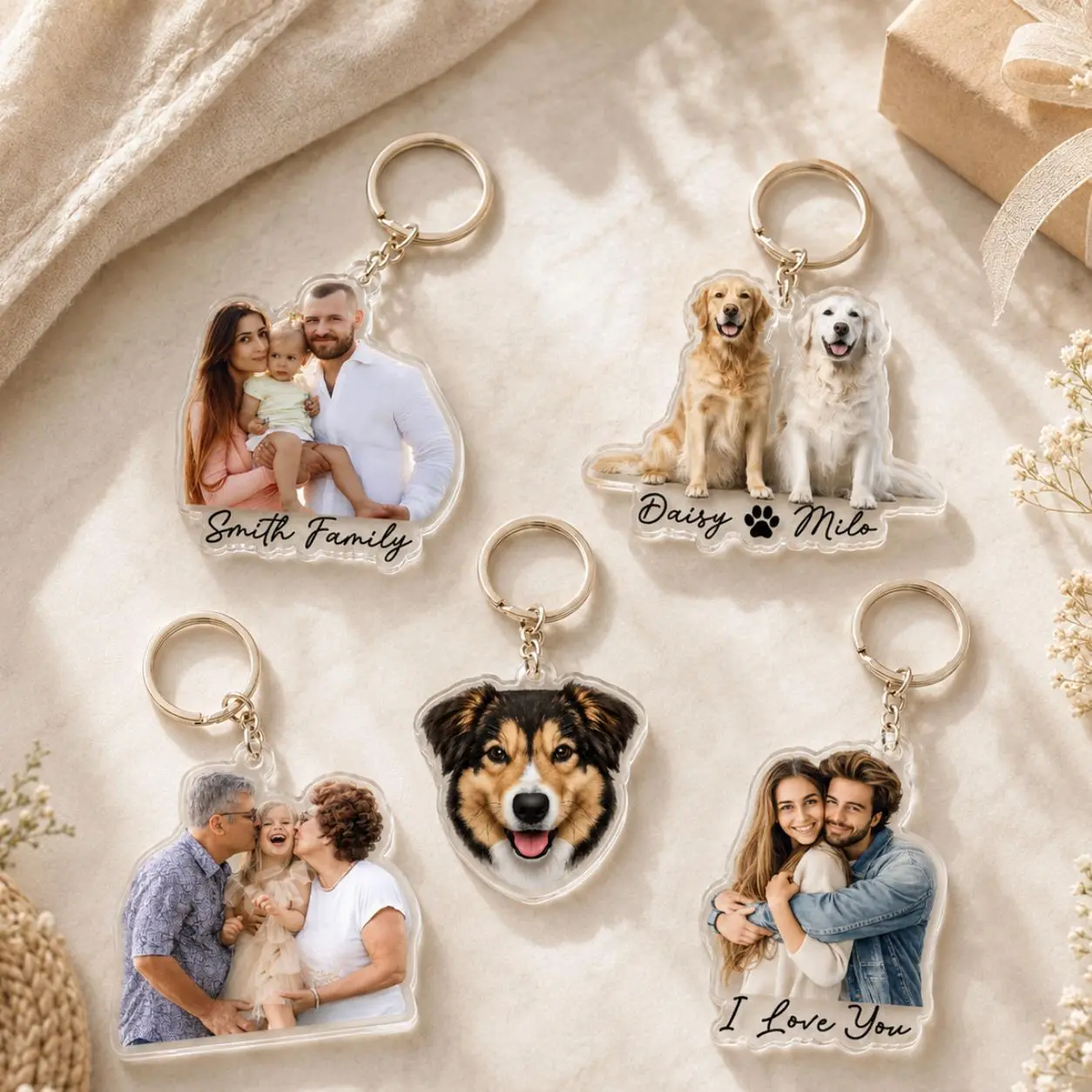 Personalized Family Photo Keychain Custom Acrylic Keepsake Gift