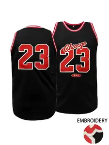 Men's Letter & Number Embroidered Round Neck Tank Top, Chicago #23 Basketball Jersey, Stylish Jersey, Regular Fit Casual Sporty Breathable Sleeveless Top for All Seasons, Men's Top for Gym Workout Running, Athletic Sports Clothing,Unisex