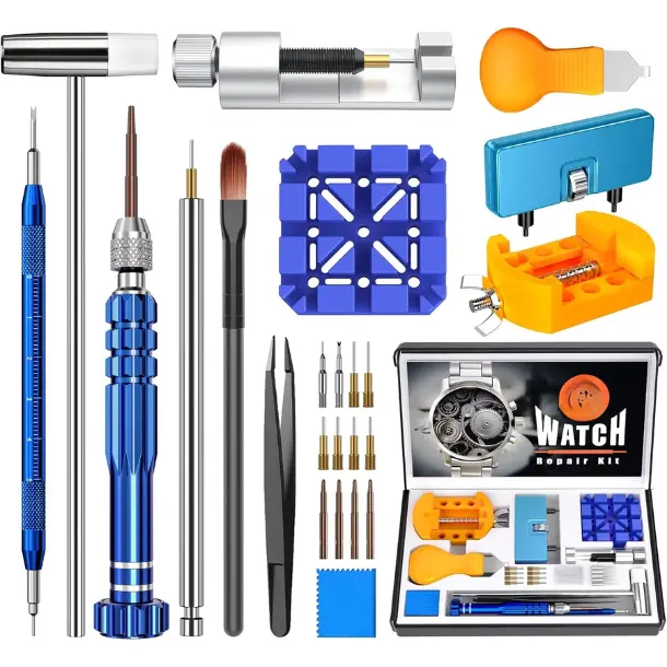 Watch Repair Kit for Battery Replacement & Link Removal, Resizing &Opener, Watch Repair and Cleaning Screwdriver Set, Wrench Back Remover, Spring Bar Tool