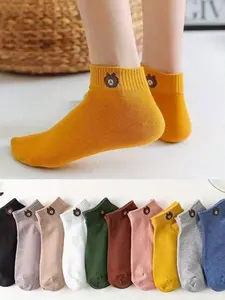 Women's Low-Top Socks Set, Cute Bear Design, Thin & Comfortable Material, Fit, Ideal for Daily Wear, Everyday, Fashion Casual Style Sock Collection