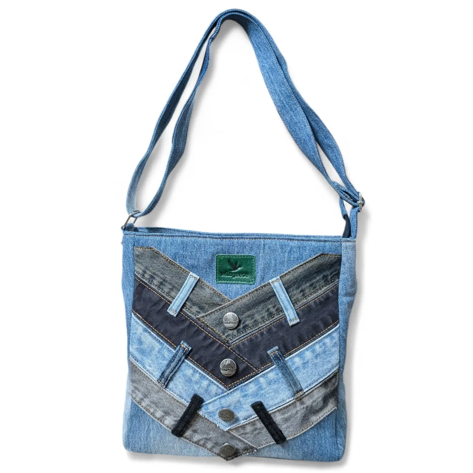 Wildgeese Handmade Mismatched Denim Crossbody Bag - Upcycled Artisan Messenge