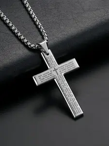 Stainless Steel Cross Pendant Necklace, Name Engraved Pendant, Bible Verse Engraved Necklace for Men & Women, Fashion Jewelry for Party, Daily Decor, Trendy All-match & Exquisite Jewelry for Birthday Gift, Necklace Chain