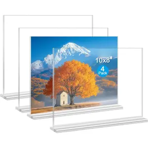 Picture Frames 8x10 inches, 4 Pack Clear Plastic Picture Frames Holder Standing,8x10 Double Sided Picture Desktop Display for Photo  Office - Horizontal