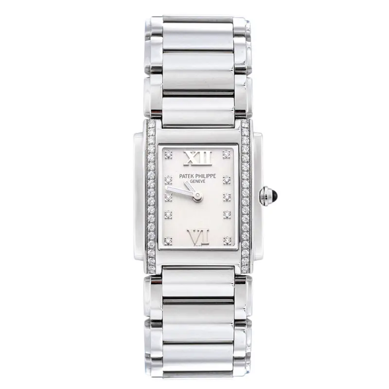 Patek Philippe Twenty~4 4910/10A-011 Quartz Stainless Steel Factory Diamond Bezel White Dial with Diamond Hour Markers Ladies Watch WHP042502