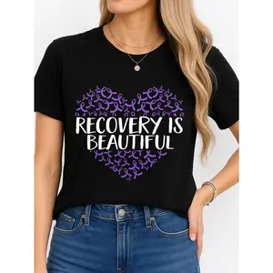 Recovery Is Beautiful T-Shirt Black Mental Health Awareness Personalized Unisex Women's Top Summer Comfortable Breathable Short Sleeve Tee Suitable For All Outfits Made In Usa