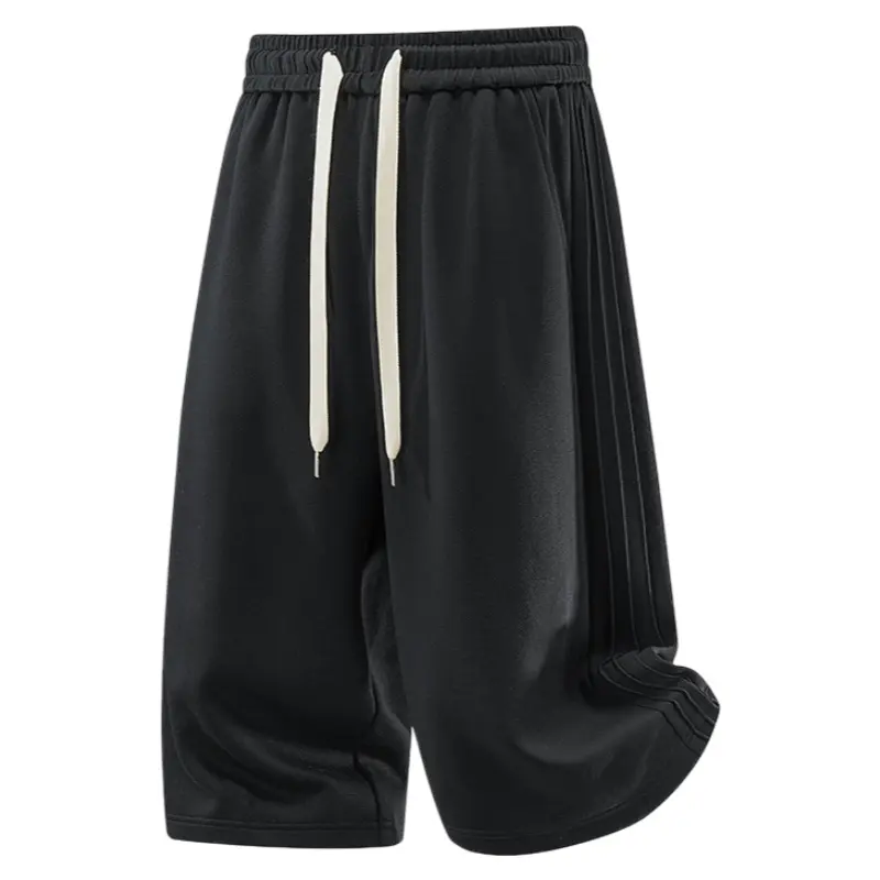 Men’s athletic shorts with side stripes,casual fit,straight wide legs, mid-length (knee-length), drawstring sweat shorts, trendy and versatile streetwear style, breathable basketball shorts for teens # Summervibes