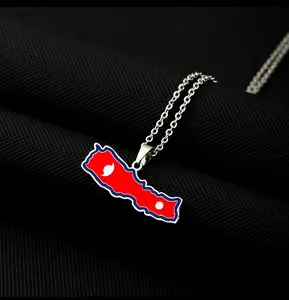 Nepal Flag Map Necklace for man and women gift