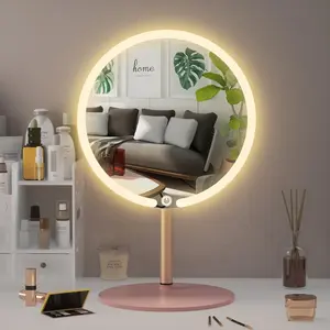 Lighted Makeup Mirror,Rechargeable Vanity Mirror with 3 Color Lights,Dimmable Touch Screen, Brightness Adjustable Desk Tabletop Mirror,Portable Table Cosmetic Mirror for Travelling