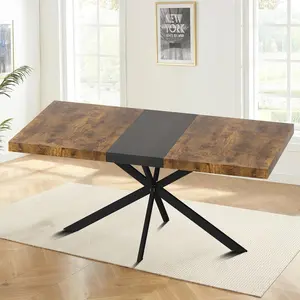 Vintage Farmhouse Style Extendable Wooden Dining Table with Metal Legs