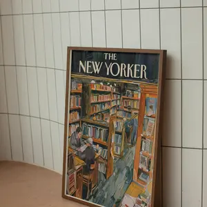 Bookstore Scene Wall Art – Retro Magazine Style Print, Vintage Literary Poster, Room Decor, Unframed
