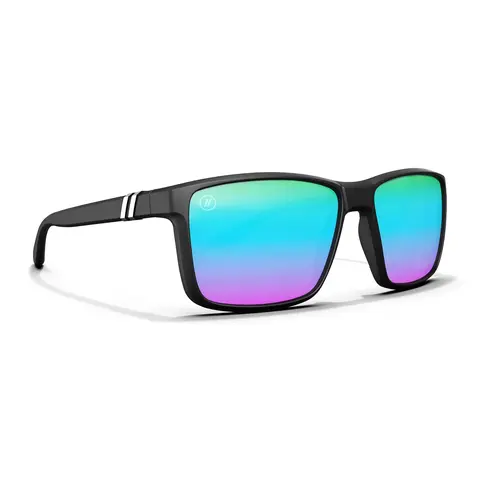 Blenders Eyewear Mesa Wraparound Sporty Polarized Sunglasses - Unisex Medium-Large Full Rim Matte Acetate Frame, Light Sturdy Build, Blue-Purple Mirror Polycarbonate Lens, 100% UV Protection, Street Style Shades, Driving & Trendy Casual Use