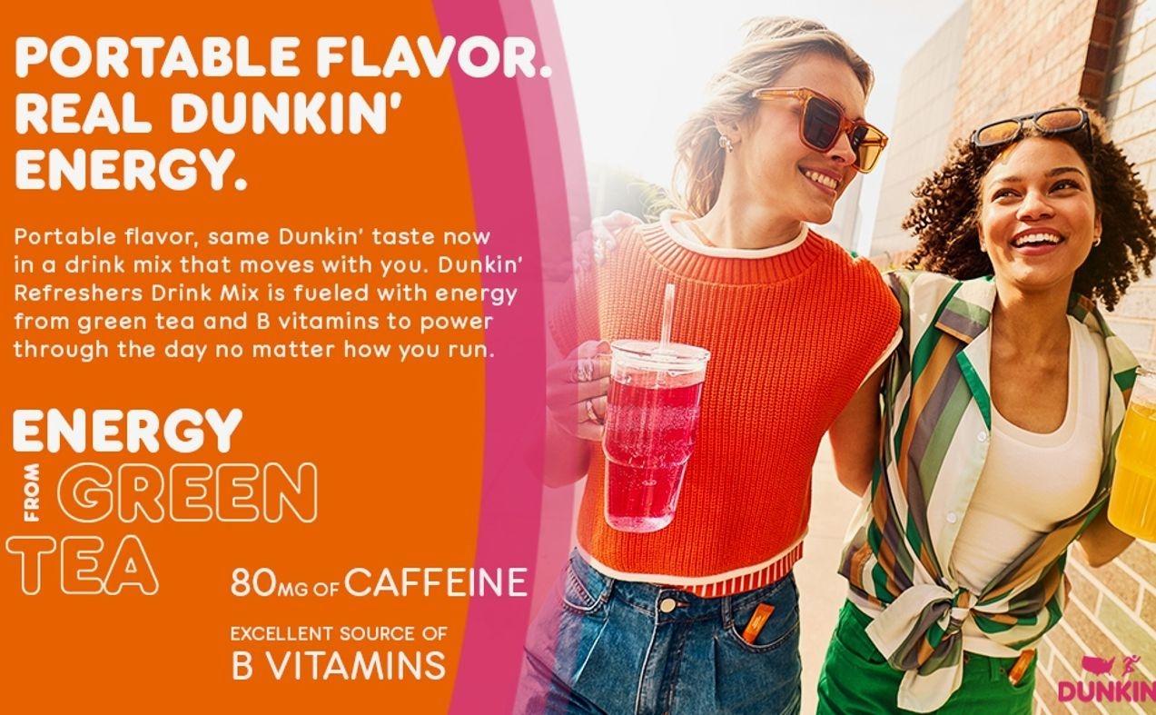 Dunkin’ Refreshers Singles To Go! Powdered drink mix packets, Strawberry Dragon fruit Lemonade, 10 packets per box , Energy from Green Tea, aspartame-free, no synthetic colors, naturally and artificially flavored, just add water