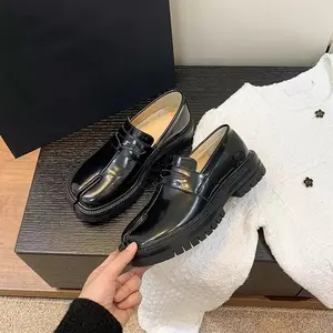 Men's Jet Black Split-Toe Leather Flat Slip-On Shoes - Non-Slip, Comfortable Walking Footwear for Work & Daily Commute, Unique Father's Day Gift for Dad
