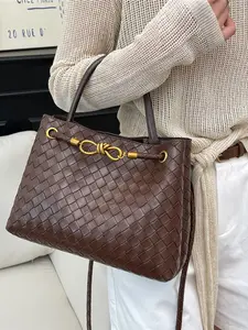 Women's Leather Woven Handbag, Fashion Durable Crossbody Tote Bag, Multi-Functional Clutch Purse, Beach Vacation Phone Case, Travel Daily Use