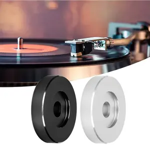 45 RPM record adapter, solid aluminum accessory (silver/black), suitable for 7-inch vinyl record player turntables, no electricity require