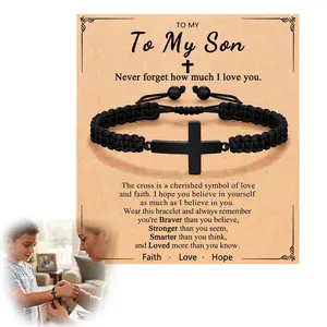 Cross Bracelet for Son – Christian Gift for Son from Mom Dad, Adjustable Braided Bracelet for Boys, Inspirational Faith Keepsake, Birthday Graduation Christmas Gift
