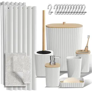 Bathroom Accessories Set - 22PC Bathroom Set, Bathroom Sets with Shower Curtain and Rugs, White Shower Curtain Set with Bathroom Trash Can