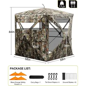 Hunting Blind 360° Silent See Through Blind with Swing Door, 2-3 Person Pop Up Ground Blind with Carrying Bag, Portable Hunting Tent for Deer & Turkey Hunting