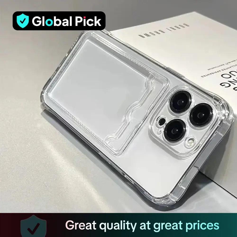 Transparent Slim Fit Card Holder Phone Case for iPhone Series 11-17 Pro Plus Max, Shockproof Lightweight Design, Clear Color Protective Cover