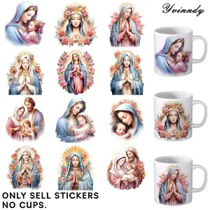 12Pcs/Set Of UV DTF Virgin Mary Prayer Stickers Waterproof And Scratch Resistant Stickers Suitable For Cups Bottles Computers And Home UV DTF Stickers That Are Perfect For DIY Craft Projects