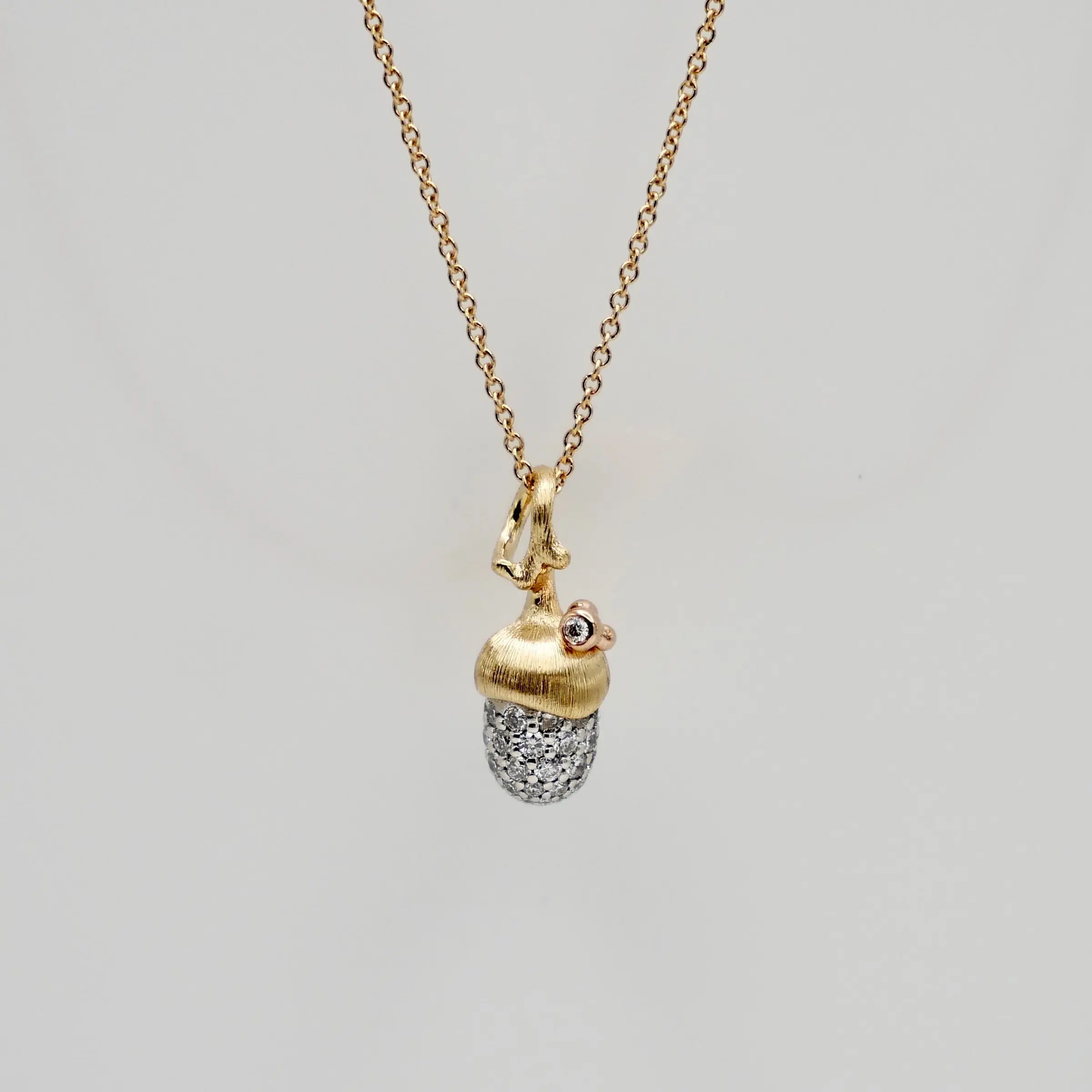 Pave Diamond Acorn Pinecone Pendant Charm, 18K Gold