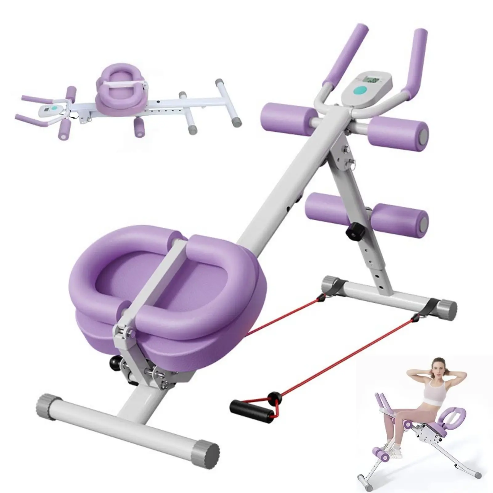 Foldable Abdominal Machine Workout Equipment, Compact Space Saver Design with Adjustable Incline, LCD Monitor & Silent Pulley System for Home Gym, Core Exercise Machine, Home Workout Equipment, Effective Core Training, Quiet Workouts