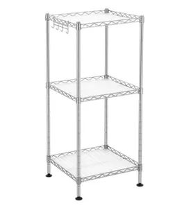 3-Tier Bathroom Shelf, Storage Rack for Small Space, with 3 PP Shelf Liners, Removable Hook, Extendable Design, Silver and Translucent ULGR103E01