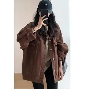 Brown Denim Jacket for Women, Spring and Autumn Style, Early Autumn Vintage Workwear Jacket, High-End Feel Top