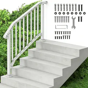 Adjustable Handrails for Outdoor Steps – White Metal Stair Railing with Installation Kit, Outdoor Handrail Fits 1 to 4 Steps or Horizontal Use, Wrought Iron Hand Rails for Porch, Deck