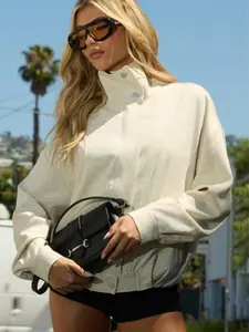 Heather Funnel Neck Bomber Jacket - Natural