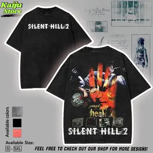 Silent Hill 2 Washed T-Shirt Double Printed Unisex Acid Washed Lightweight Cotton T-Shirt, Gift For Game Fan, Streetwear men gifts