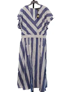 Blue and White Striped Linen Blend Maxi Dress
