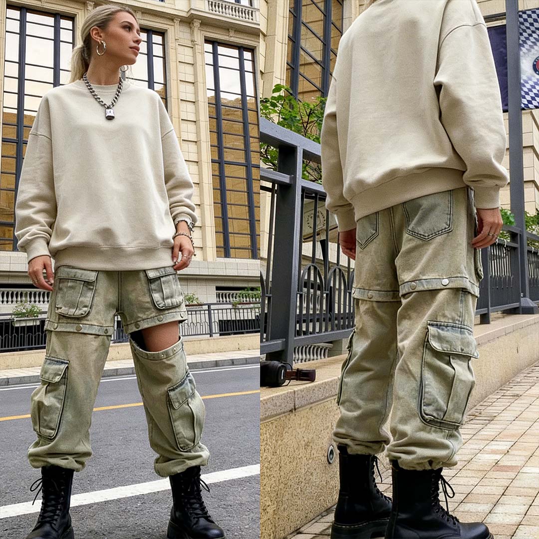 Viral 2026 Summer Trend! American Retro Cargo Jeans - Detachable 2-in-1 Denim Pants Streetwear