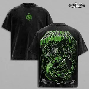 Vintage Rayquaza Green Acid Washed T-Shirt, Pocket Monster Merch, Grunge Anime Washed Oversized Tee, Aesthetic Anime Streetwear Gift BGN