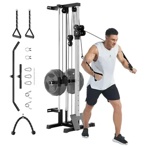 Garvee Wall Mount Cable Station – Dual Pulley Cable Crossover Machine with 18 Adjustable Positions, Tricep Rope, T-Bar, LAT Pulldown Bar & Foot Board for Home Gym Strength Training