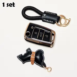 for Volkswagen Key Cover, Key Fob Protector, Car Key Protector, Soft Durable Tpu Material, 360° Protection, Includes Keychain, Fits for Golf Gti Tiguan Atlas Polo Jetta, 3 Buttons