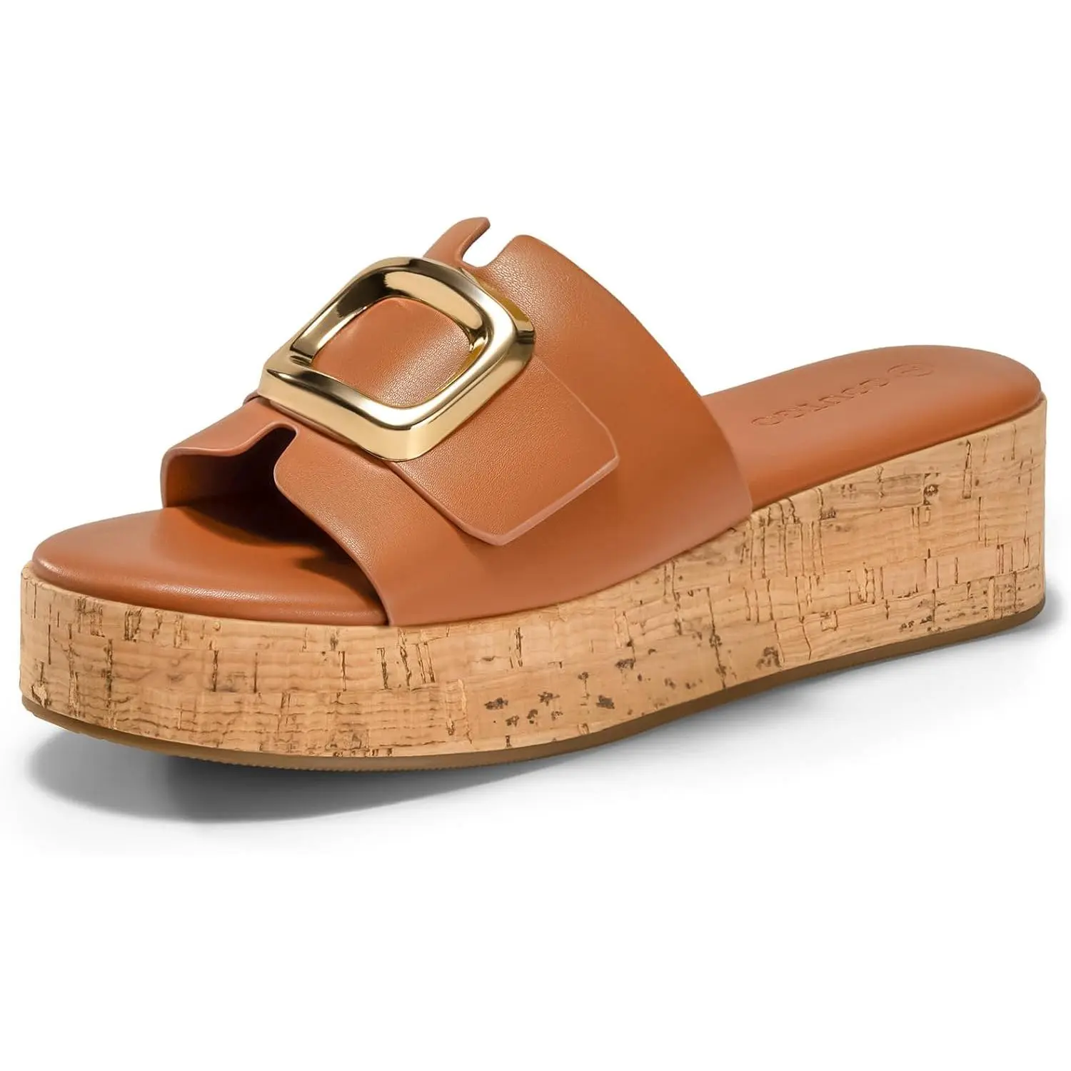 Imily Bela Womens Platform Sandals Cork Beach Slip on Wedges Metal Buckle Slides Open Toe Summer Shoes