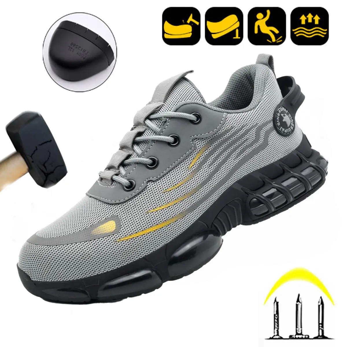 Waterproof Steel Toe Work Sneakers - Men’s Anti-Slip Industrial Mesh