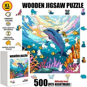 1 Box (500 pcs) Coral Reef Party Wooden Puzzle - New Creative Ideas, New Ideas for Adult Stress Relief, Warm and Fun Puzzle for Holiday Relaxation, Brain Challenge, Unique Irregular Shaped Wooden Puzzle, Durable and Natural Style Home Decor, Seamless and