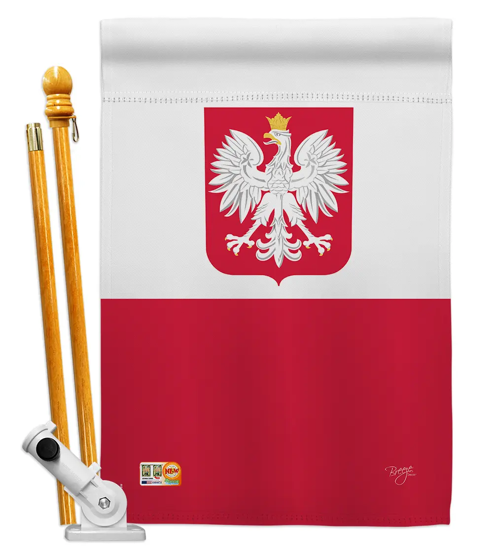 Breeze Decor BD-CY-HS-108078-IP-BO-D-US13-BD 28 x 40 in. Poland Flags of the World Nationality Impressions Decorative Vertical Double Sided House Flag Set with Pole Bracket & Hardware