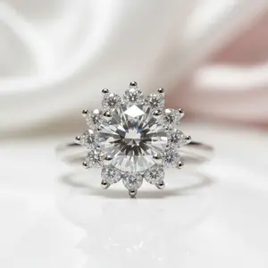 Round Cut 1 Carat Diamond Option Sunflower Engagement Ring