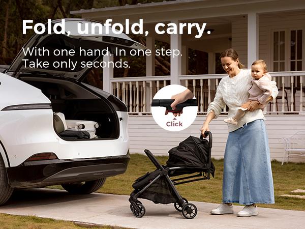 Momcozy ClickGo Lightweight Stroller, Compact Travel Stroller for Airplane with One-Click Fold, Baby Stroller and Toddler Stroller with Large Canopy for Kids from 6 Months to 50 Lbs