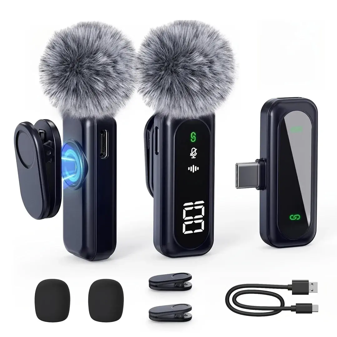 Creator Mic™ Pro Dual Wireless Lavalier Microphone | 2.4GHz Noise-Reducing Mic with 100FT Range & Digital Battery Display