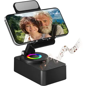 CellPhone Holders with Wireless Speaker LED Anti-Slip Base HD Surround Sound Perfect for Home Outdoor with Bluetooth Speaker for Desk Compatible with iPhone iPad Android, Smartphone, Stand